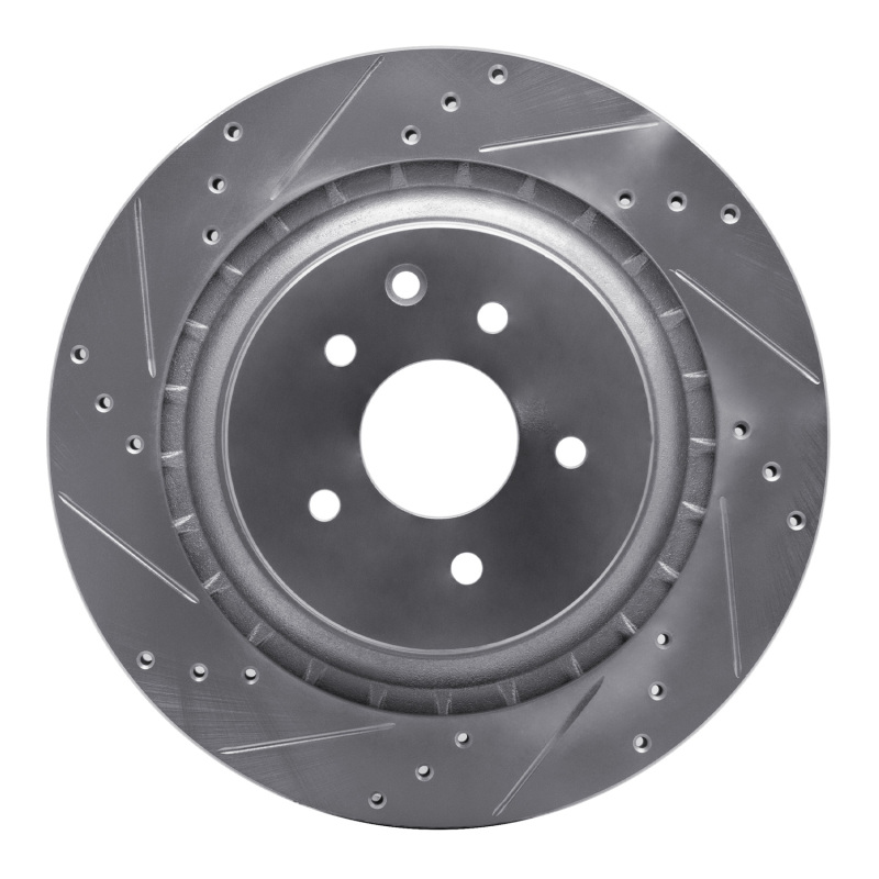 Infiniti G37 Brake Rotor (1) - Rear Left - R1 Concepts - Drilled & Slotted - Silver - `08-`25